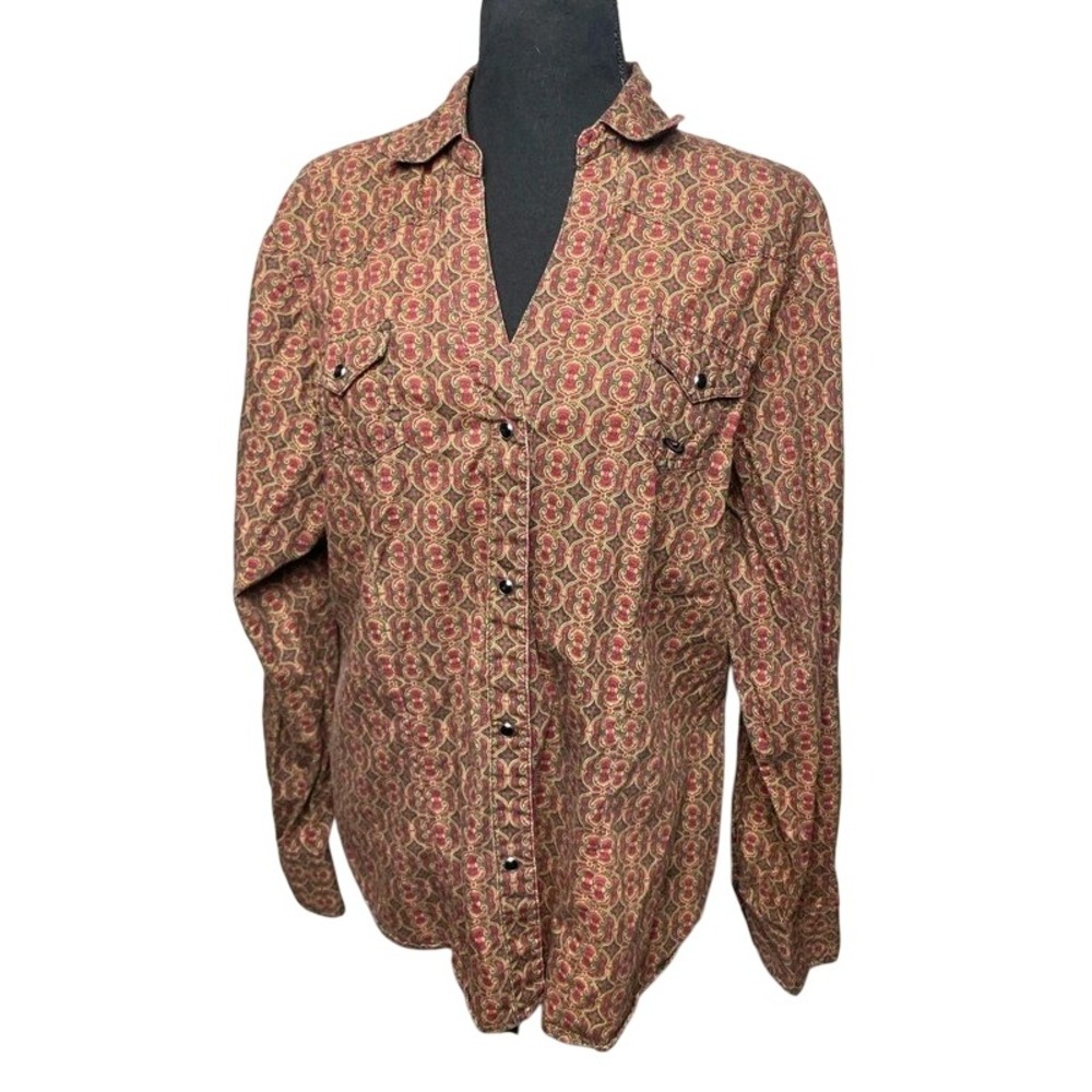 Roper Western Snap Shirt Women's XL Cotton Medallion Paisley Pearl Snap Vintage